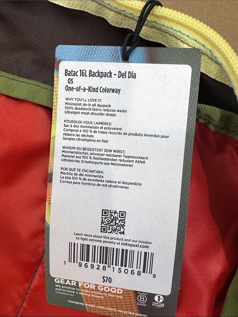 Cotopaxi Batac Del Día 16L Backpack One-of-a-Kind Multicolor Lightweight Daypack